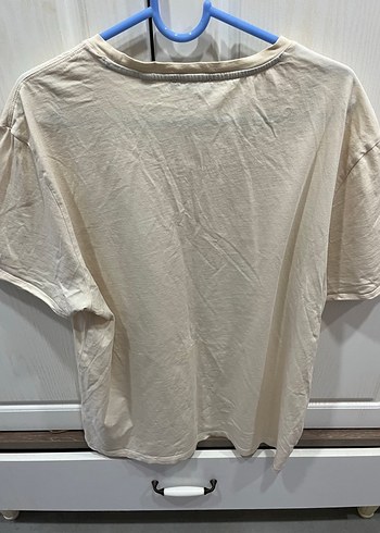 Bej Pamuklu Erkek Tişört, Kısa Kollu, Salaş Kesim - Görsel 9