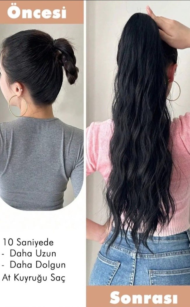 PREMIRUM DOĞAL GÖRÜNÜM AT KUYRUĞU SAÇ SİYAH - Görsel 3