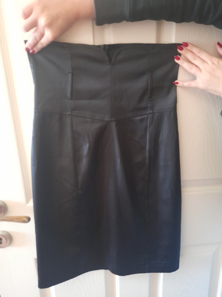 Deri Siyah Midi etek yuksek bel - Görsel 2