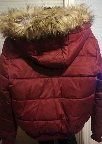 Bordo Kadın Kürk Detaylı Kışlık Mont - Görsel 2