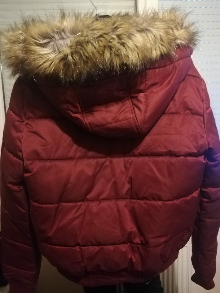 Bordo Kadın Kürk Detaylı Kışlık Mont - Görsel 2