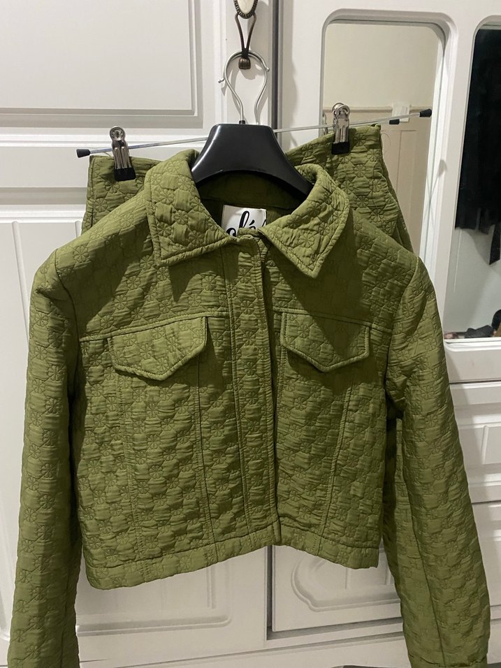 Yeşil Keten Mini Kadın Takım - Görsel 2