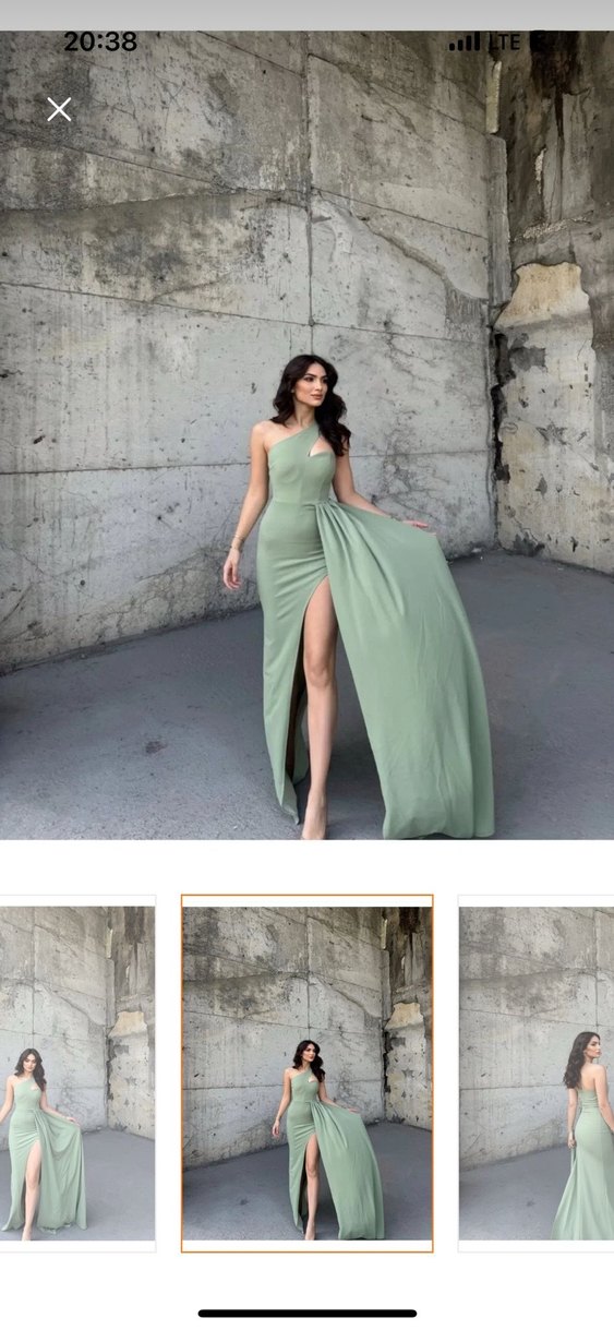 Yeşil Uzun Drapeli Straplez Kadın Abiye - Görsel 2