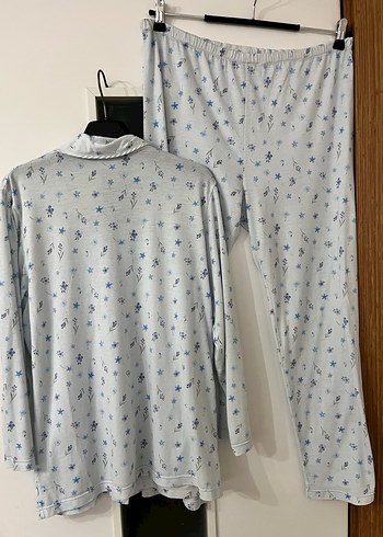 American Vintage Uzun Kollu Mavi Desenli Kadın Pijama Takımı