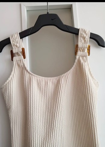 Ekru rengi fitilli askılı mayo - Görsel 8