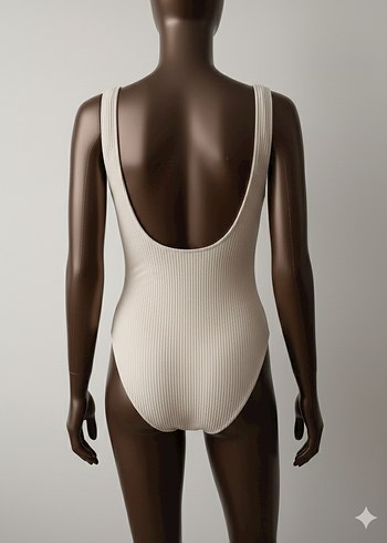 Ekru rengi fitilli askılı mayo - Görsel 2