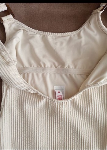 Ekru rengi fitilli askılı mayo - Görsel 5