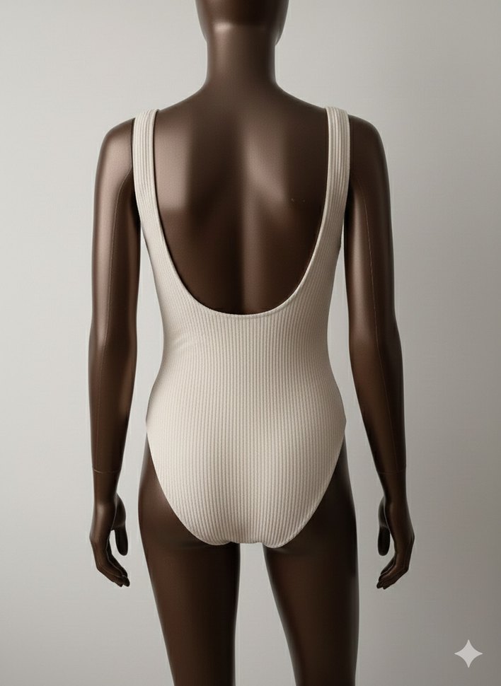 Ekru rengi fitilli askılı mayo - Görsel 2