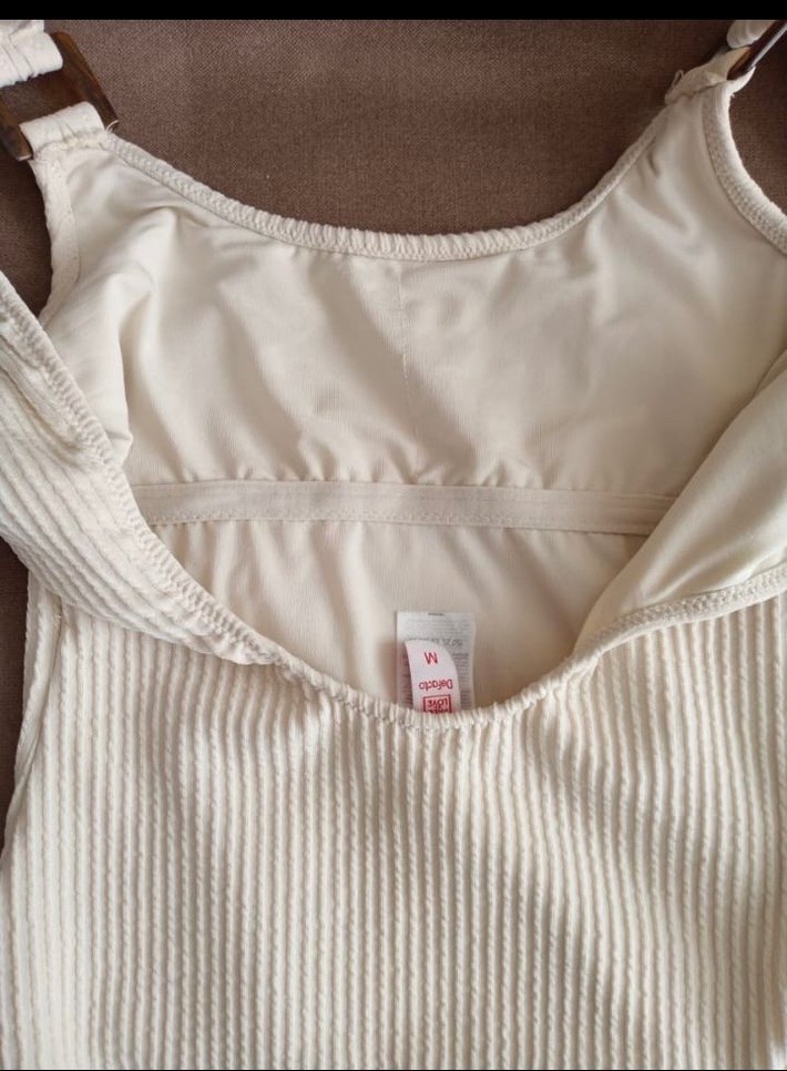 Ekru rengi fitilli askılı mayo - Görsel 5