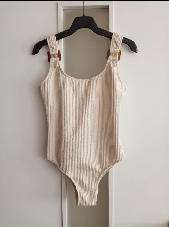 Ekru rengi fitilli askılı mayo - Görsel 4