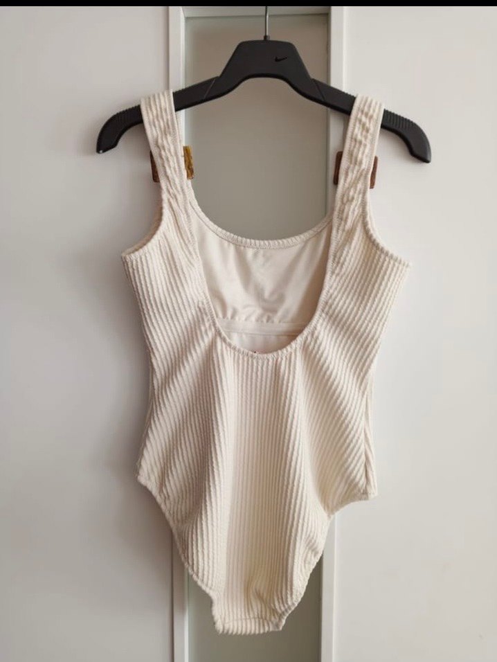 Ekru rengi fitilli askılı mayo - Görsel 3