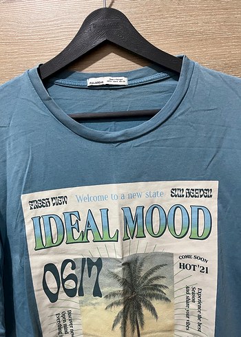 Pull & Bear Mavi Ideal Mood Grafik Baskılı Oversize T-shirt - Görsel 3