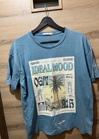Pull & Bear Mavi Ideal Mood Grafik Baskılı Oversize T-shirt - Görsel 2