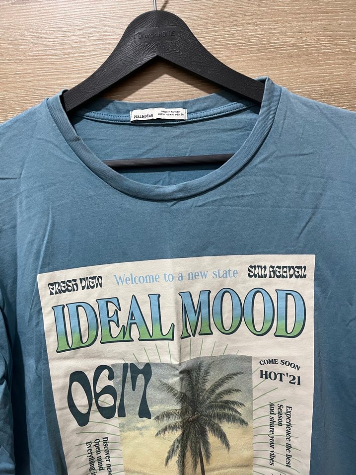Pull & Bear Mavi Ideal Mood Grafik Baskılı Oversize T-shirt - Görsel 3