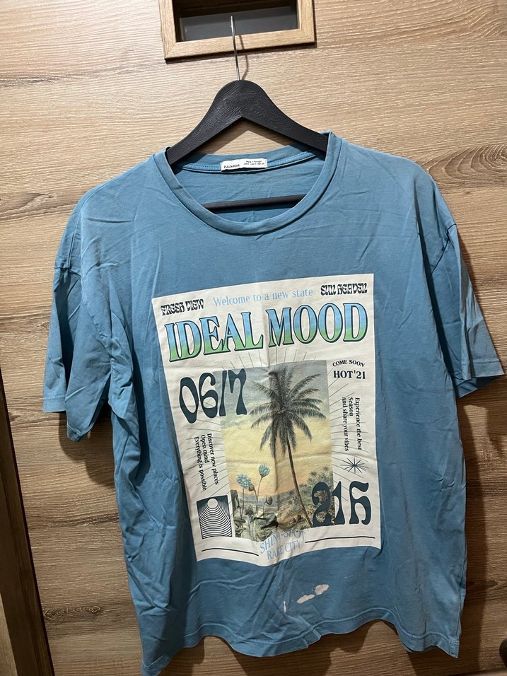 Pull & Bear Mavi Ideal Mood Grafik Baskılı Oversize T-shirt - Görsel 2