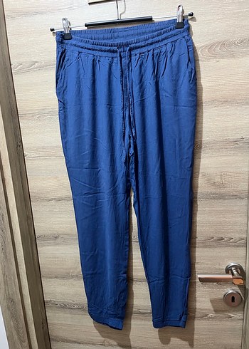 Indigo Mavi Tiril Tiril Viskon Pantolon (Lastikli/Belli - Görsel 7