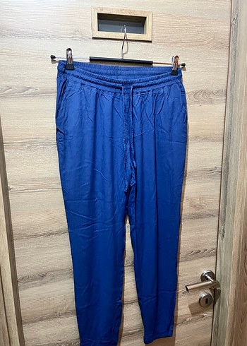 Indigo Mavi Tiril Tiril Viskon Pantolon (Lastikli/Belli - Görsel 6