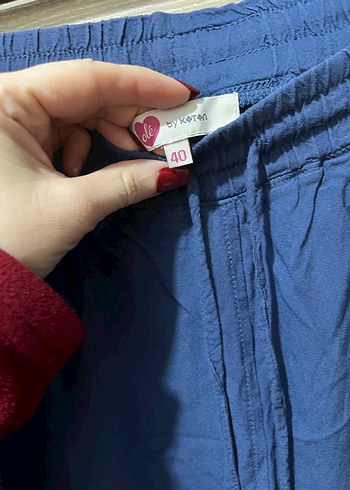 Indigo Mavi Tiril Tiril Viskon Pantolon (Lastikli/Belli - Görsel 5