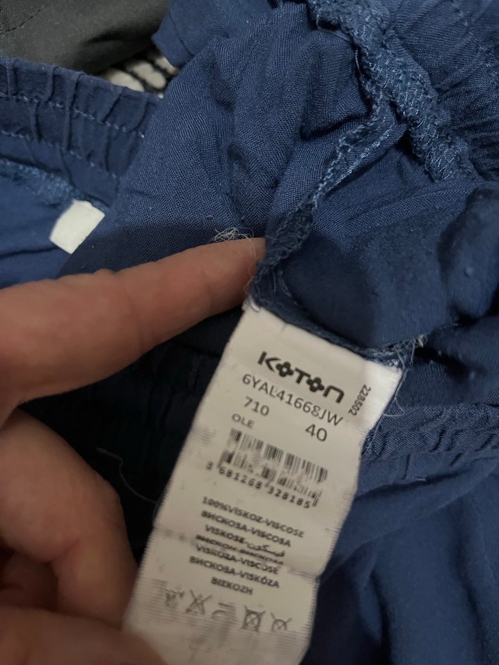 Indigo Mavi Tiril Tiril Viskon Pantolon (Lastikli/Belli - Görsel 2