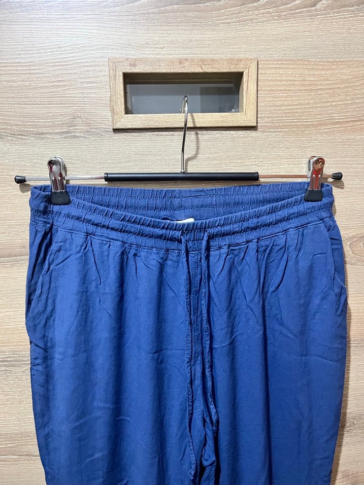 Indigo Mavi Tiril Tiril Viskon Pantolon (Lastikli/Belli - Görsel 4