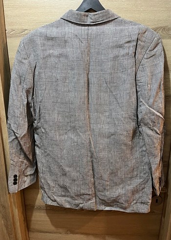 Gri Kareli Kruvaze Ceket - Görsel 9