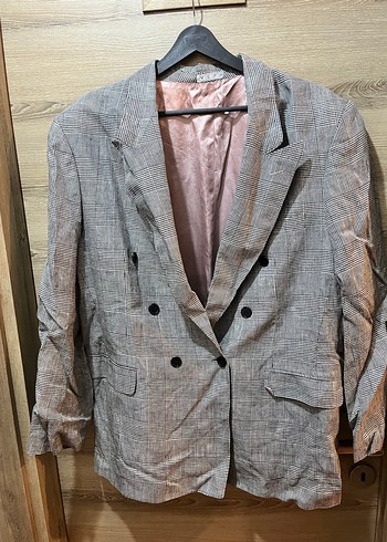 Gri Kareli Kruvaze Ceket - Görsel 3