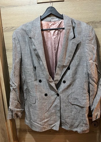 Gri Kareli Kruvaze Ceket - Görsel 2