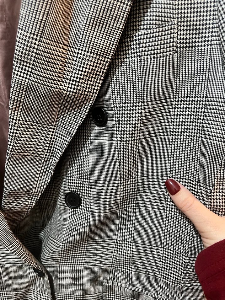 Gri Kareli Kruvaze Ceket - Görsel 4