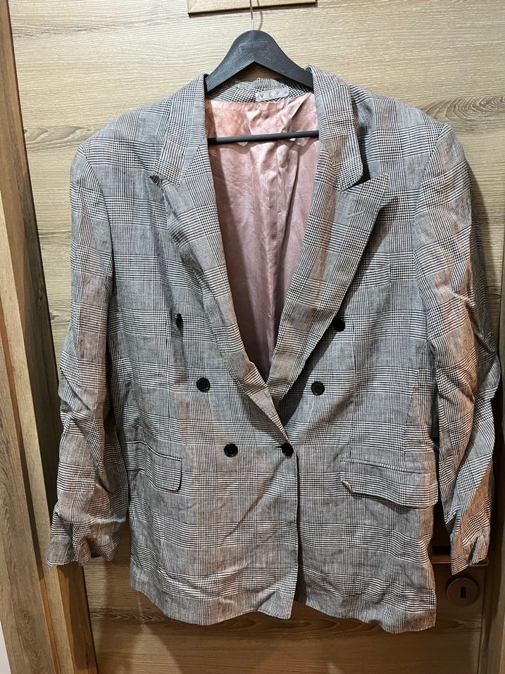 Gri Kareli Kruvaze Ceket - Görsel 2