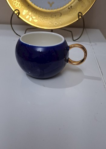 Koyu Mavi Altın Kulplu Seramik Fincan - Görsel 3