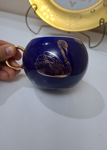 Koyu Mavi Altın Kulplu Seramik Fincan - Görsel 5