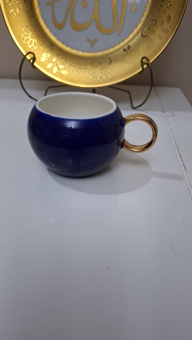 Koyu Mavi Altın Kulplu Seramik Fincan - Görsel 3