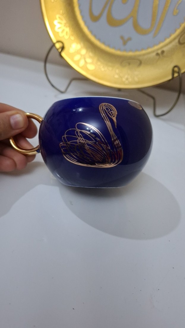 Koyu Mavi Altın Kulplu Seramik Fincan - Görsel 5
