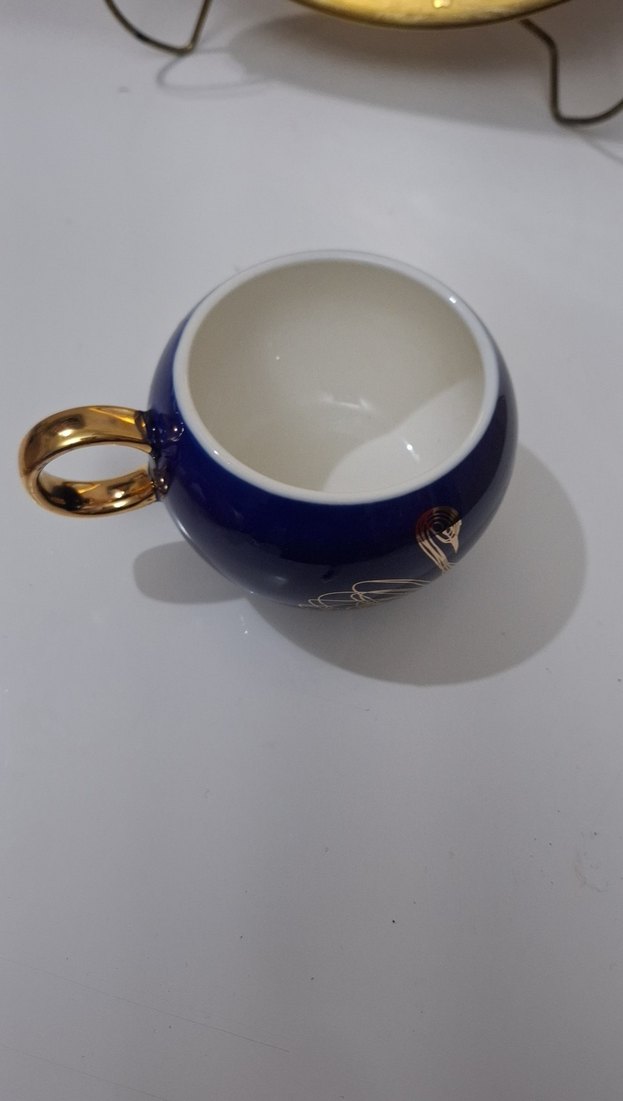 Koyu Mavi Altın Kulplu Seramik Fincan - Görsel 4