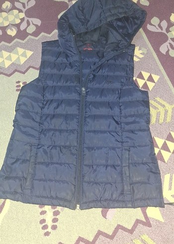 Koyu Mavi Kapüşonlu Kadın Yelek - Görsel 6