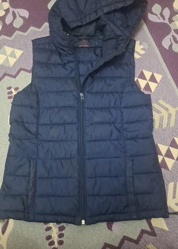 Koyu Mavi Kapüşonlu Kadın Yelek - Görsel 3