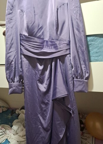 Uzun Kollu Mor Drapeli Kadın Elbise - Görsel 11