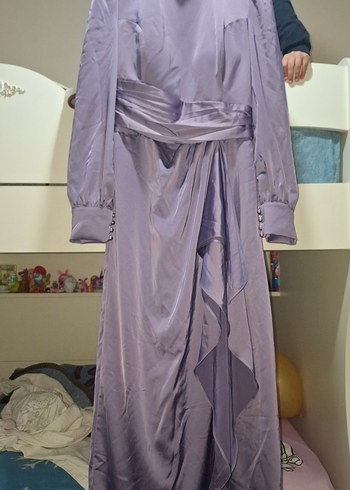 Uzun Kollu Mor Drapeli Kadın Elbise - Görsel 8