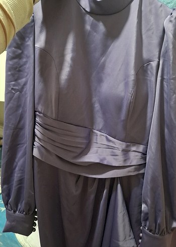 Uzun Kollu Mor Drapeli Kadın Elbise - Görsel 3