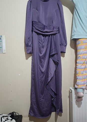 Uzun Kollu Mor Drapeli Kadın Elbise - Görsel 2