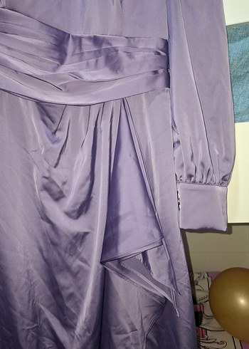 Uzun Kollu Mor Drapeli Kadın Elbise - Görsel 9