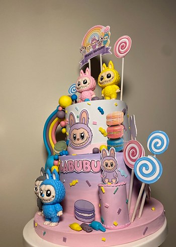 Renkli Pastel LABUBU Figürlü maket pasta - Görsel 4