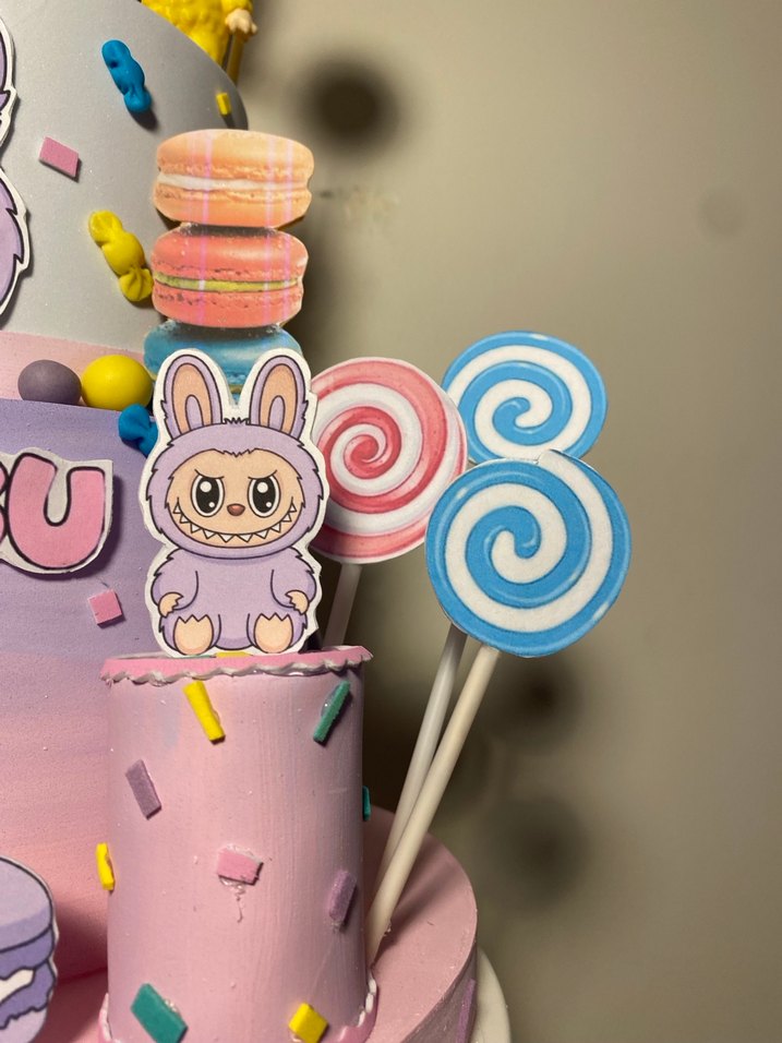 Renkli Pastel LABUBU Figürlü maket pasta - Görsel 2