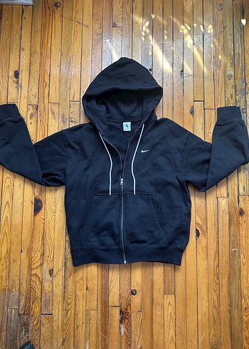 Siyah Kapüşonlu Fermuarlı Erkek Sweatshirt