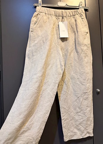 xs Beden Kadın Bej Keten Midi Kumaş Pantolon