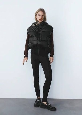 Kadın Siyah Deri Kemerli Şişme Yelek - Görsel 2