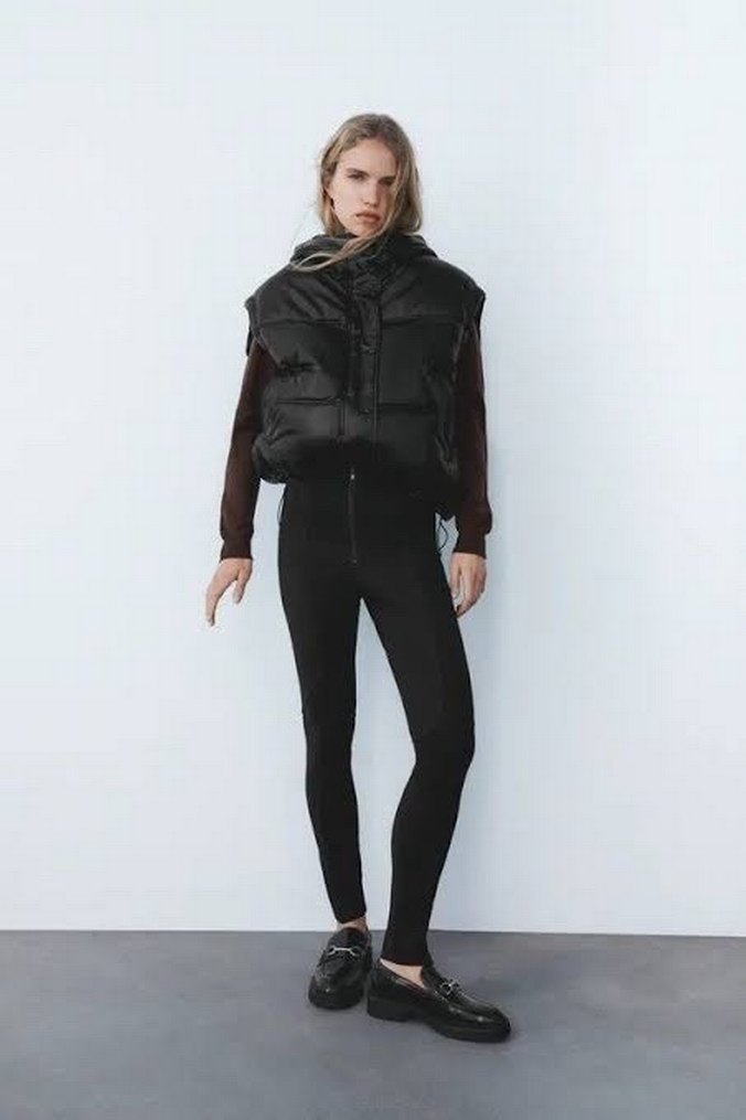 Kadın Siyah Deri Kemerli Şişme Yelek - Görsel 2