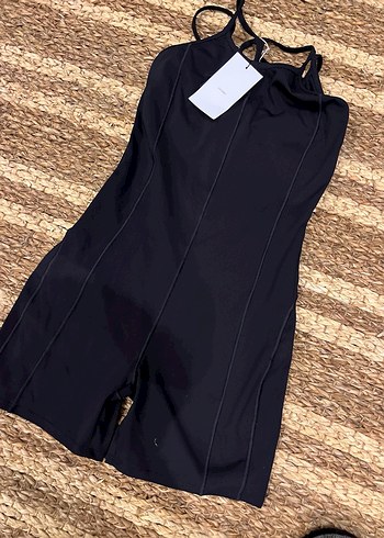 Kadın Siyah Mini Atletik Tulum - Görsel 2