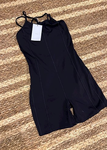 Kadın Siyah Mini Atletik Tulum - Görsel 3