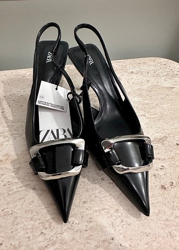 Kadın Siyah Deri Stiletto Tokalı Topuklu - Görsel 5